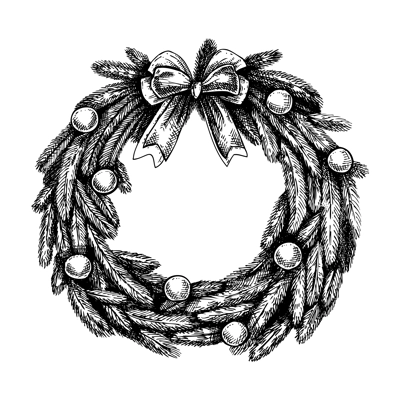 Vintage Christmas wreath sketch. Hand drawn vector illustration. Decorative design element