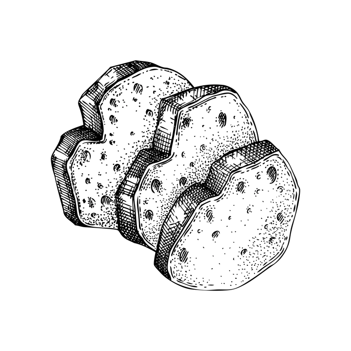 Bread slices for sandwiches or canape vintage drawings. Vector backing goods sketch in engraved style. Hand-drawn pastry food illustration for bakery design isolated on white background