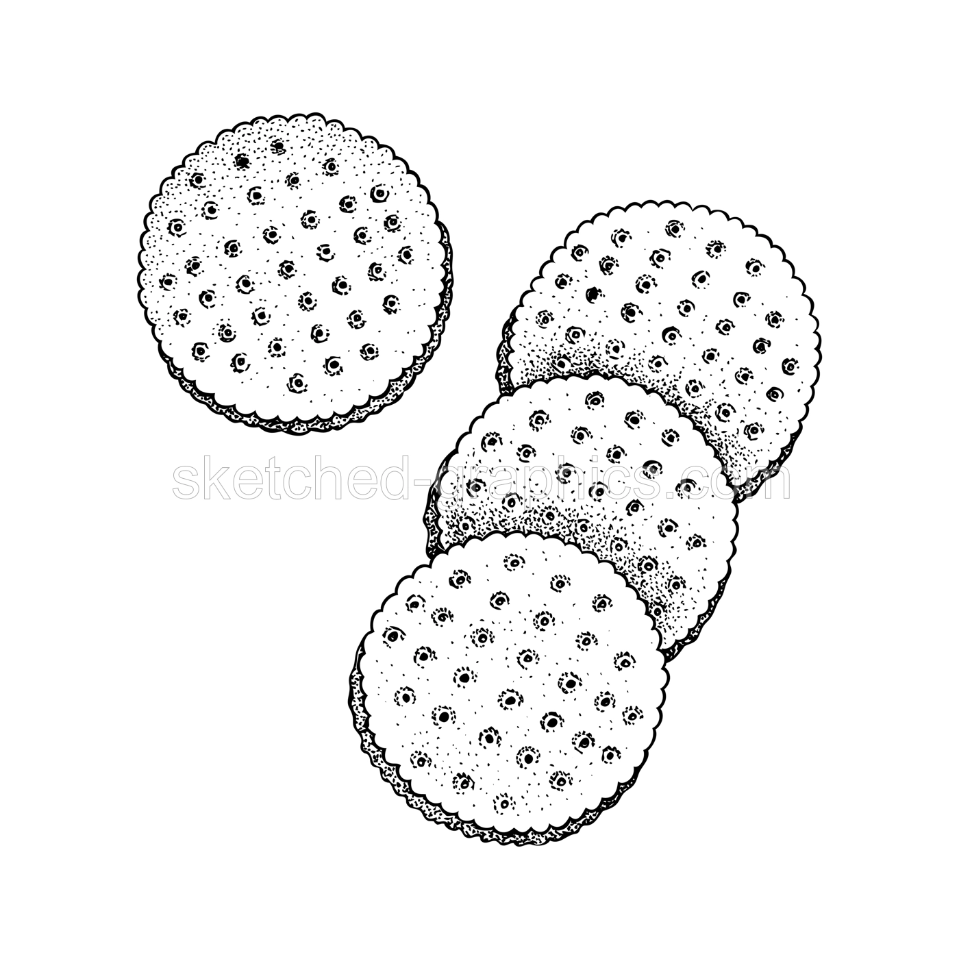 Crunchy cracker cookies vector illustrations set. Delicious biscuits sketches for finger food or desserts design elements. Dry snacks isolated on white background. Healthy homemade pastries drawings Illustration