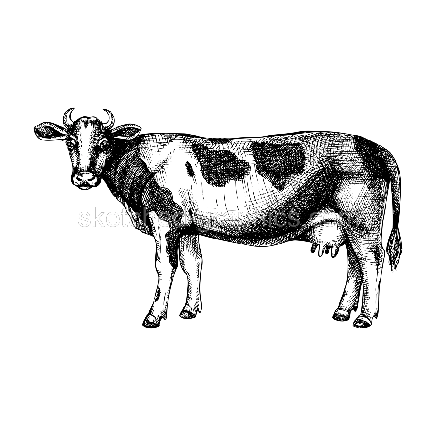 Cow Sketch Engraving Illustration