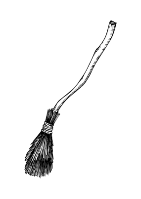 Magic broom sketch. Halloween vector illustration isolated on white background. Hand drawn design element for magical power, alchemy, witchcraft, magic. Mystical decor,