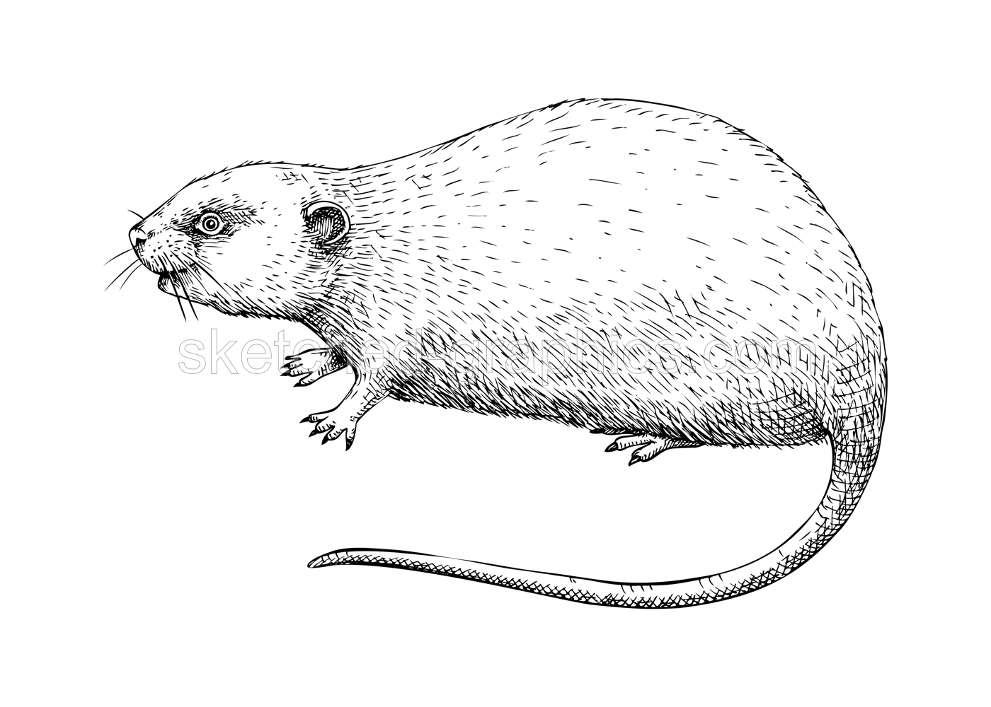 Vole vector sketch. Hand drawn wildlife illustration in engraved style. Field mice isolated on white background. Black and white animal drawing for print, poster, card, cover. Illustration
