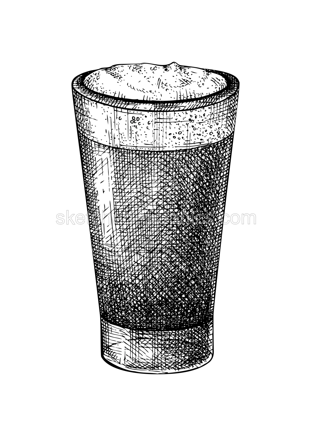  Morning coffee cup - hand-sketched illustration. Vector sketch of glass with aromatic cappuccino. Coffee with milk sketch. Hot drink hand-drawing isolated on white background Illustration