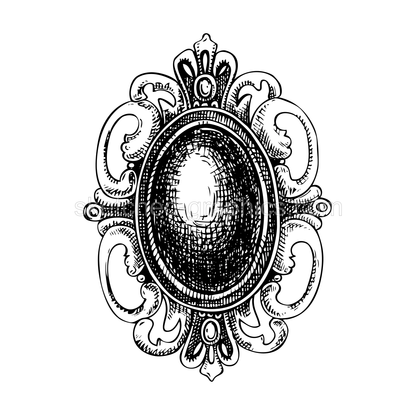 Victorian brooch vector sketch. Romantic gothic fashion illustration. Dark academia, vintage accessories. Hand drawn historical costume design. NOT AI generated Illustration