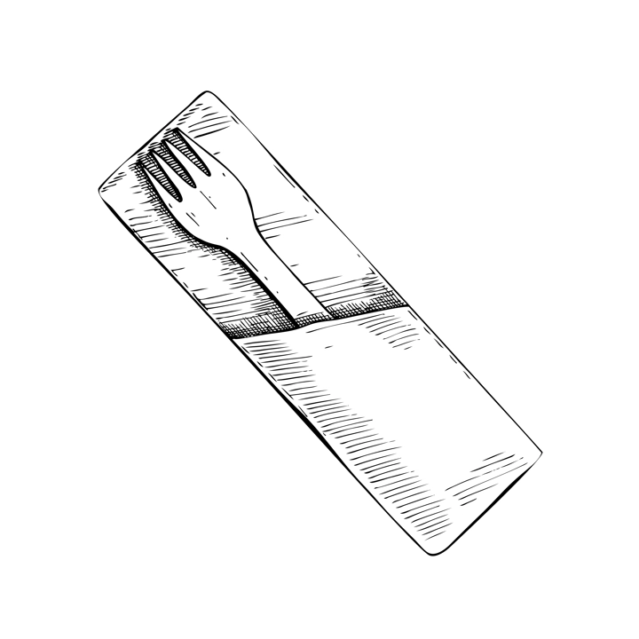 Wooden fork sketch. Food delivery cutlery. Hand drawn vector illustration