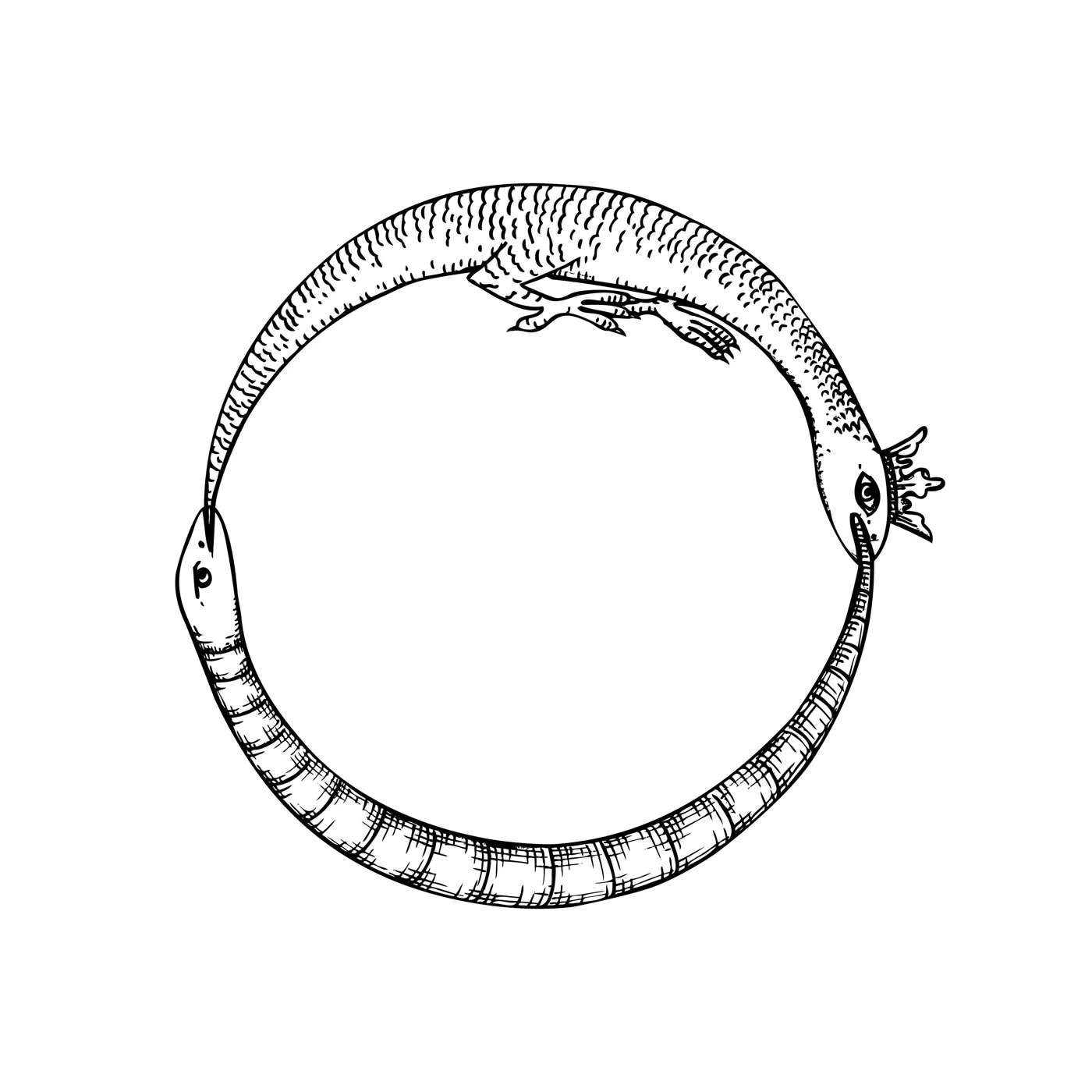 Boho mystic snake design. Abstract hand drawn esoteric serpent icon with moon eye, occult tattoo egypt style. Vector illustration. Illustration