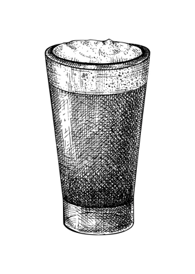 Morning coffee cup - hand-sketched illustration. Vector sketch of glass with aromatic cappuccino. Coffee with milk sketch. Hot drink hand-drawing isolated on white background