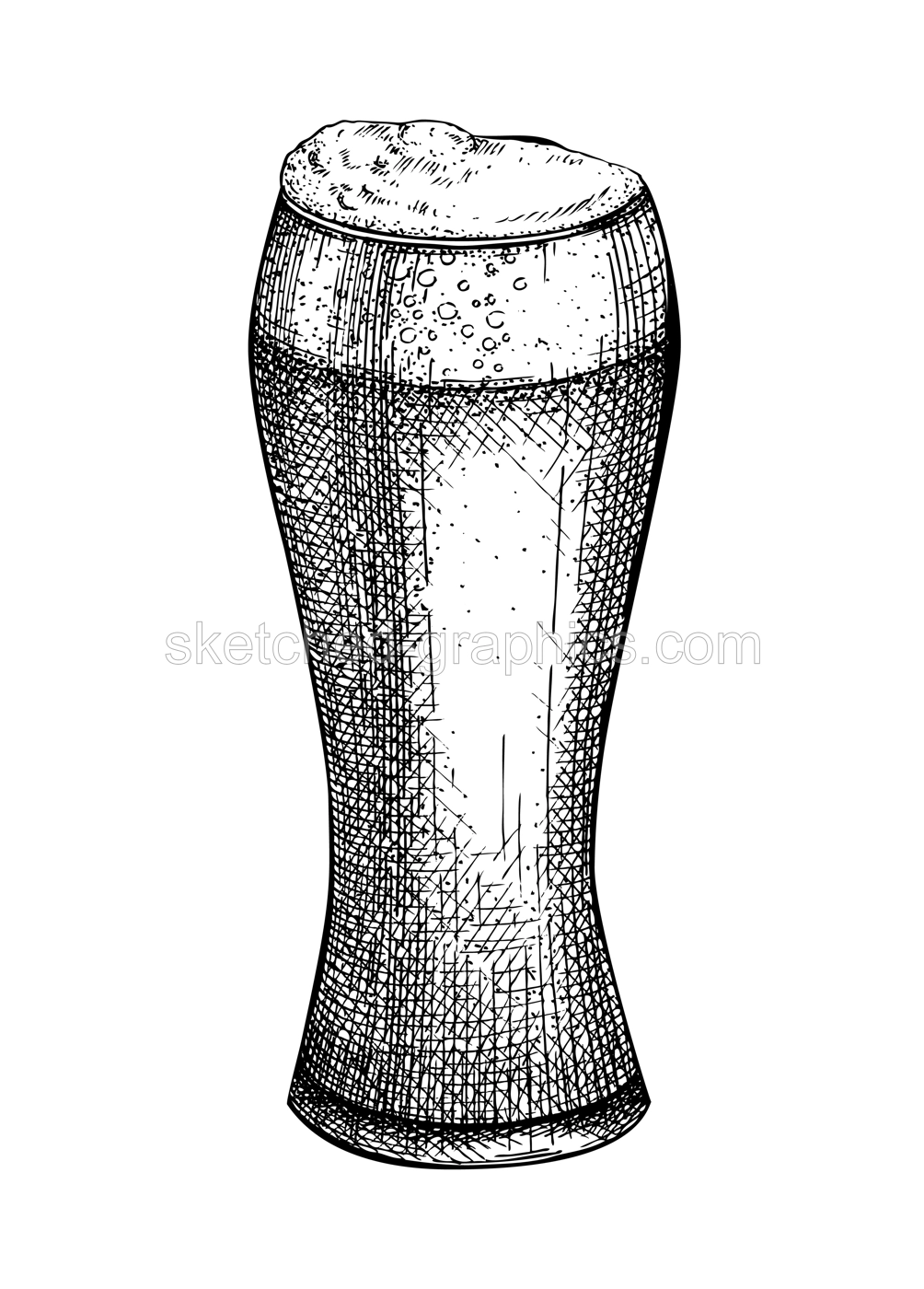 Hand-sketched beer glass illustration. Vector sketch of the popular drink bowl isolated on white background. Alcoholic drawing of beer with foam for pub, bar or restaurant menu design. Illustration