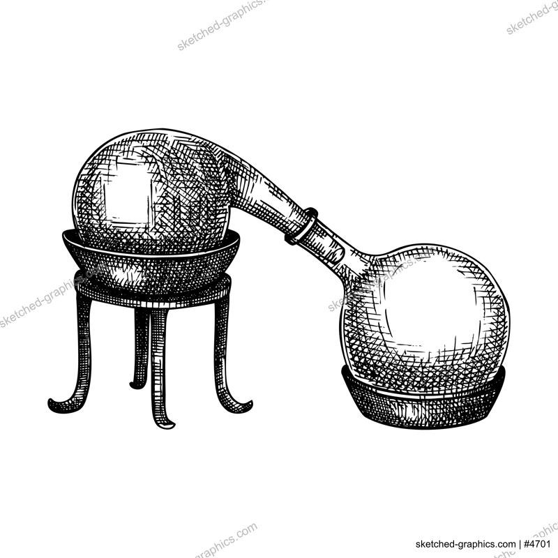 Alchemy laboratory equipment sketch. Magic, witchcraft and mysticism glassware illustration. Alchemy bottles in engraved style. Hand drawing. 
