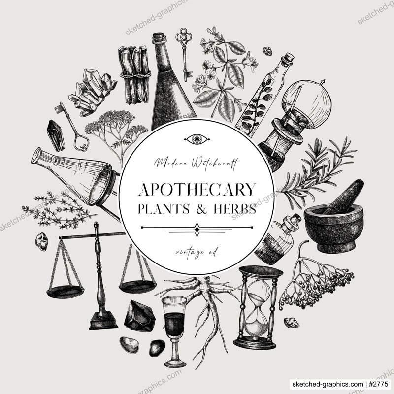 Antique apothecary label design. Vintage chemistry hand-drawn vector illustrations. Alchemy sketches. NOT AI generated