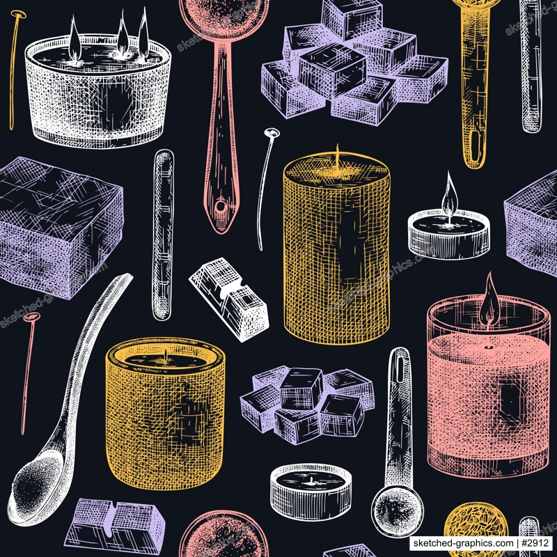 Aromatic candles making kit background. Vector backdrop with candle ingredients, wax and fragrant materials. Seamless pattern for aromatherapy, hygge home or holiday decoration, meditation.