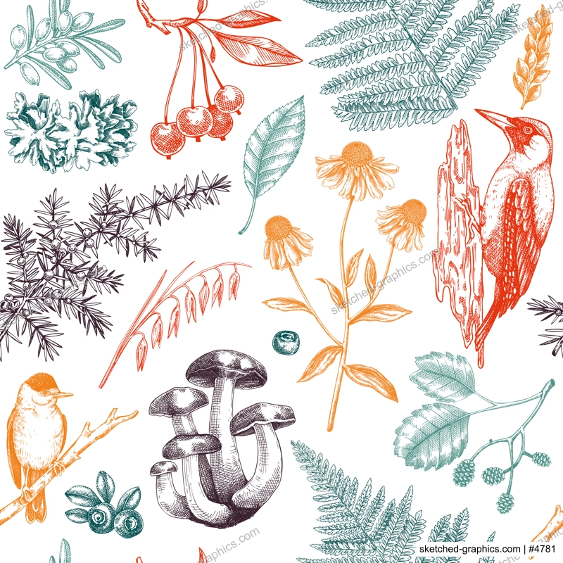 Autumn nature background. Fall leaves seamless pattern. Hand drawn vector illustration. Not AI generated