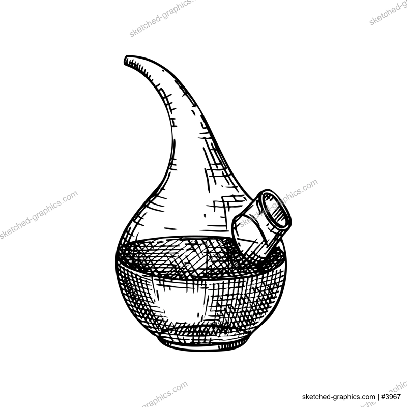 Chemical laboratory equipment sketch. Hand drawn glass beaker illustration. Chemical and alchemy lab glassware drawing. Vector beaker for science experiments or alchemy.