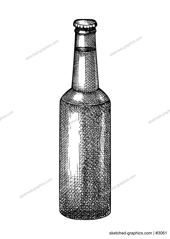 Sketched beer bottle illustration. Vector sketch of the popular alcoholic glass bottle isolated on white background. Vintage drawing of beer for pub, bar, or restaurant menu design.