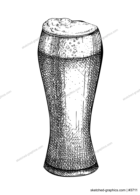 Hand-sketched beer glass illustration. Vector sketch of the popular drink bowl isolated on white background. Alcoholic drawing of beer with foam for pub, bar or restaurant menu design.