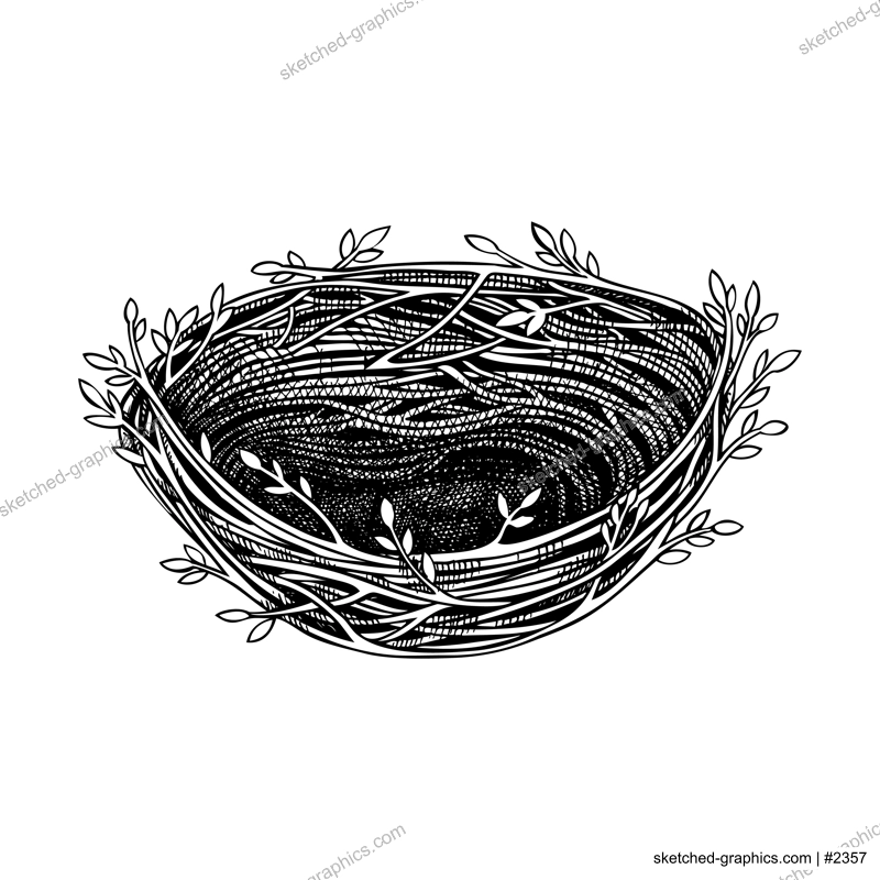 Bird nest sketch. Hand drawn spring illustration. Birdhouse vector. Easter design element. Not AI generated