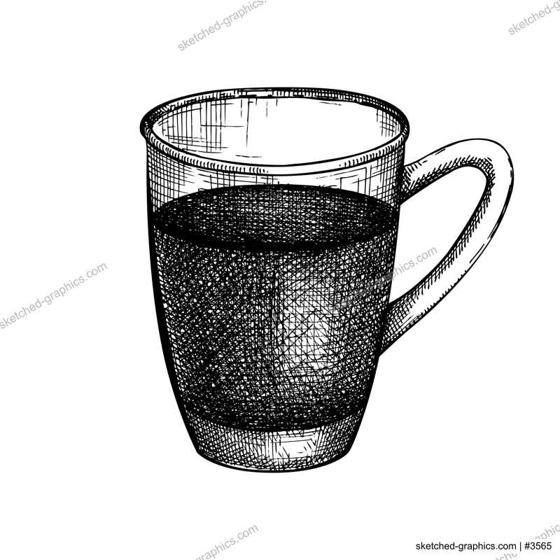 Hand-sketched Black tea in a glass mug illustration. Vector sketch of popular drink in an elegant cup. Red brewed beverage hand-drawing for bar or restaurant menu design. Tea drawing isolated on white