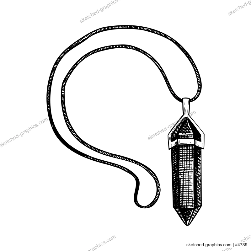 Black tourmaline with chain sketch. Witchcraft vector illustration. Vintage Halloween design element. Hand-drawn alchemy, apothecary, esoteric symbols. NOT AI generated