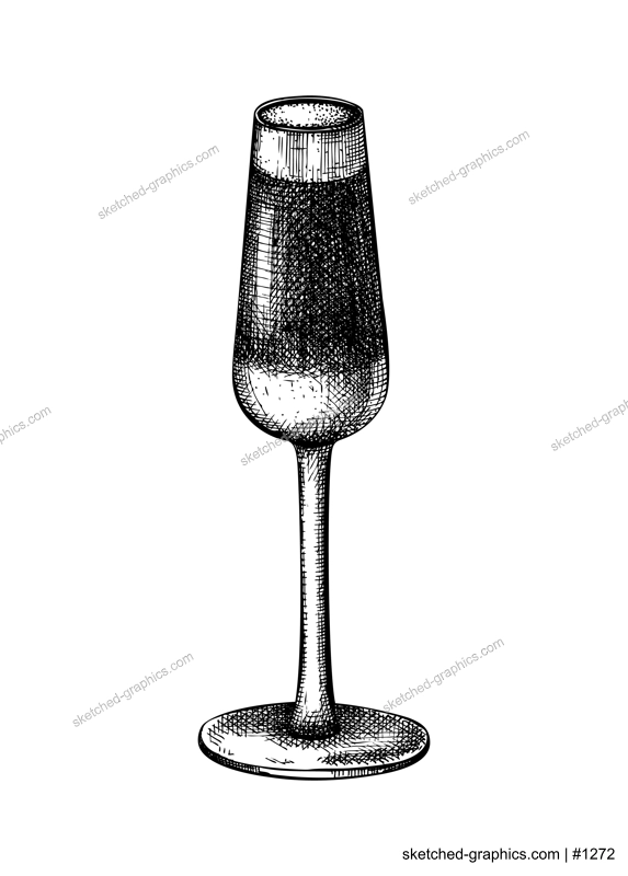 Hand-sketched Black Velvet cocktail illustration. Vector sketch of alcoholic drink in elegant glass. Beer cocktail hand-drawing isolated on white background