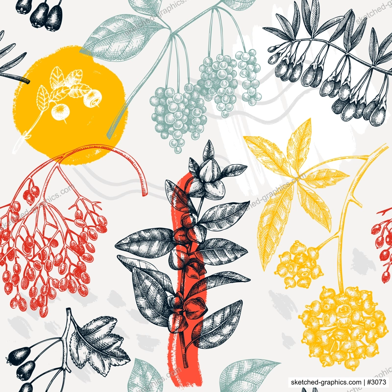 Collage style botanical background. Hand-sketched medicinal herbs, weeds, berries, leaves backdrop. Perfect for brands, label, packaging wrapping. Adaptogenic plants seamless pattern