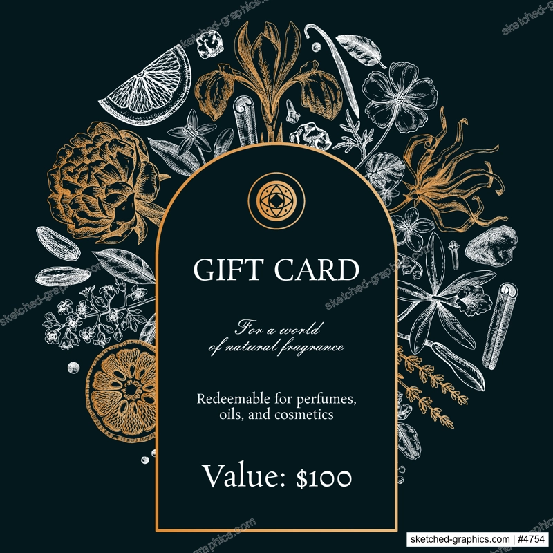 Sketch style botanical gift card template. Vintage perfume and cosmetic frame design. Hand-drawn vector illustration. Aromatic plants and flower sketches on chalkboard. NOT AI generated