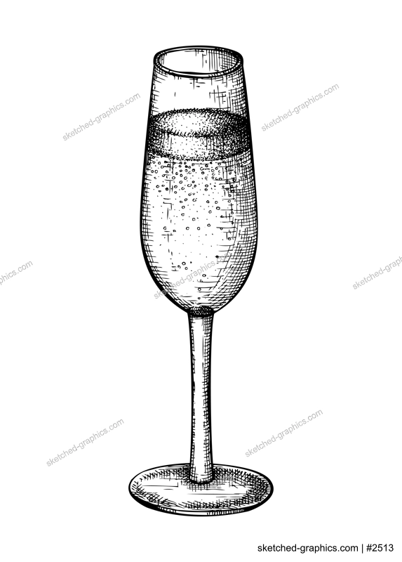 Hand-sketched champagne glass illustration. Vector sketch of the popular drink glassware isolated on white background. Alcoholic drawing of sparkling wine flute for bar or restaurant menu design.