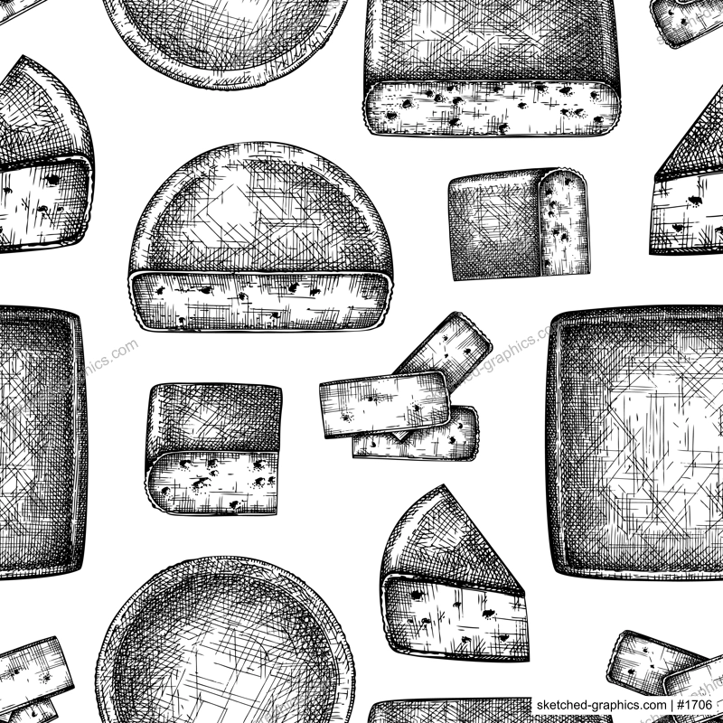 Cheese fondue background. Melted cheese. Hand-drawn food illustrations. Dairy products seamless pattern. Menu design. NOT AI generated