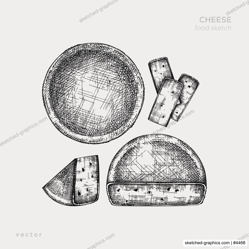 Cheese hand drawn illustration collection. Food design elements. Vector cheese sketches in engraved style. Dairy products drawings for menu, stores, banners, packaging design.