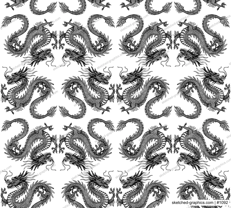 Chinese dragon sketch. Hand-drawn vector illustration. Traditional China seamless pattern. NOT AI generated