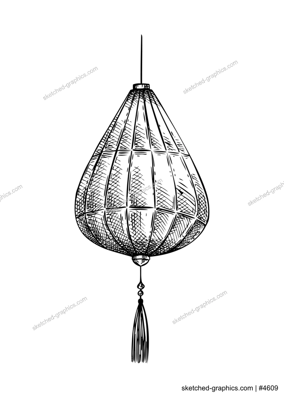 Hand-drawn Chinese lantern illustration. Lunar New Year decoration vector sketch. Not AI generated image