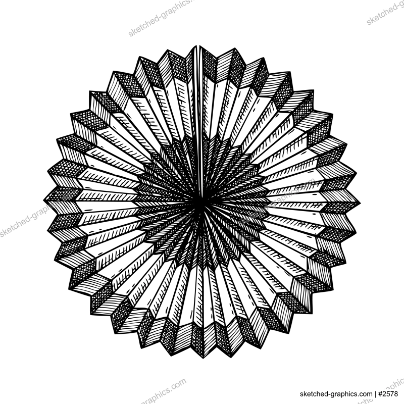 Chinese New Year decoration. Traditional folding fan sketch. Hand-drawn vector illustration. China Lunar New Year. NOT AI generatad