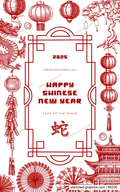 Chinese New Year postcard in Toile style. China sketches. Hand-drawn vector illustrations set. NOT AT generated