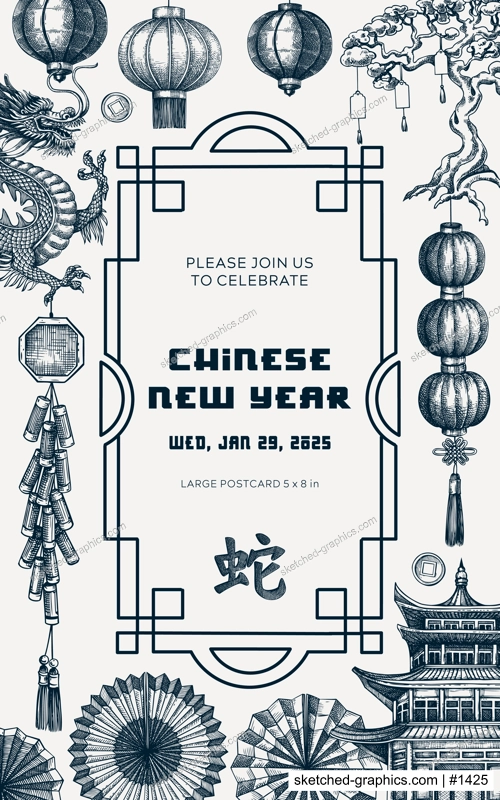 Chinese New Year postcard in Toile style. China sketches. Hand-drawn vector illustrations set. NOT AT generated
