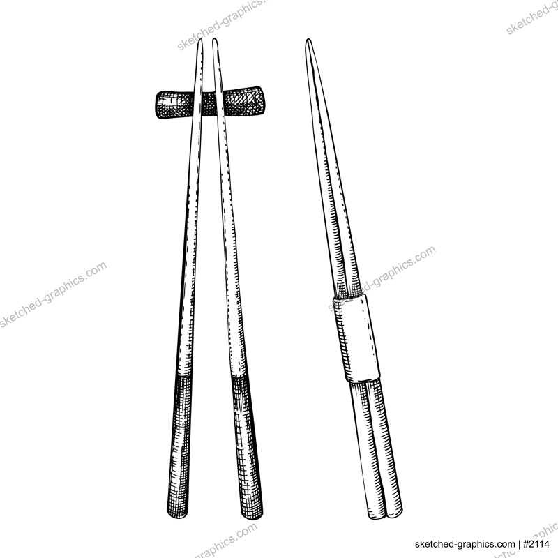 Hand-drawn chopsticks sketches  isolated on white background.