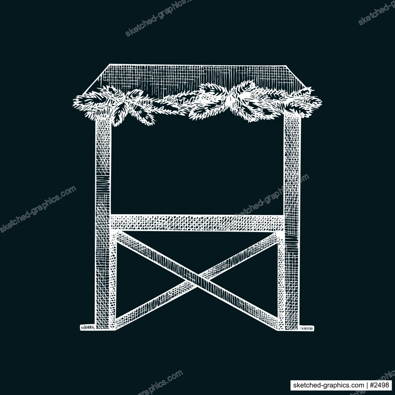 Christmas market stall kiosk vector illustration set. Cartoon traditional winter Christmas fair marketplace, wooden booth gift shop with souvenirs, garlands decoration, snow on roof isolated on white