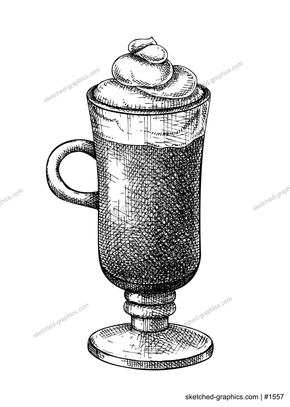 Morning coffee cup - hand-sketched illustration. Vector sketch of glass mug with aromatic mocha. Coffee with milk and cream sketch. Hot drink hand-drawing isolated on white background