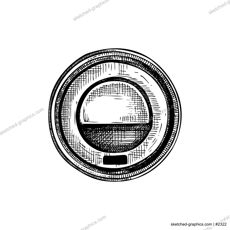Coffee take away. Hot drink in paper cup sketch. Fast food drawing. Food delivery design element. Top view.