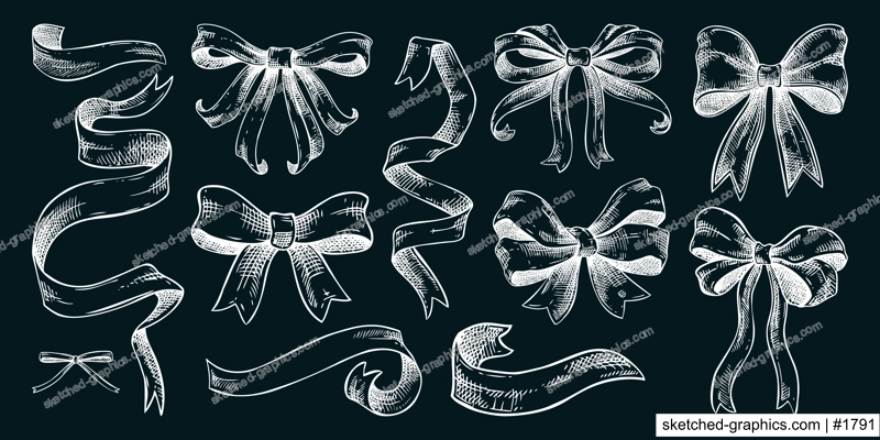 Coquette bow sketches. Rococo chalk drawing. Vintage baroque victorian ribbons. Japanese style hand-drawn illustrations. NOT AI generated