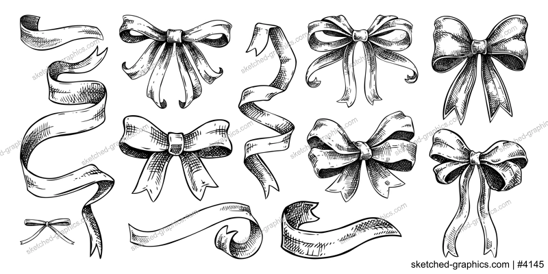 Coquette bow sketches. Rococo design elements Vintage baroque victorian ribbons. Japanese style hand-drawn illustrations. NOT AI generated