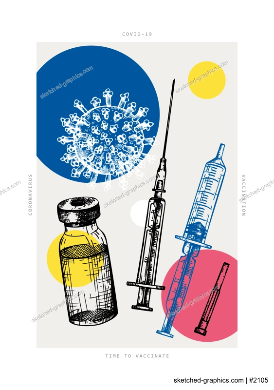 Coronavirus vaccination poster in collage style. Covid-19 corona virus vaccination with vaccine bottle, syringe injection tool sketches. Trendy engraved concept. Covid19 immunization treatment print