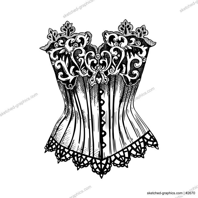 Vintage corset top vector sketch. Romantic gothic fashion illustration. Halloween, dark academia clothes. Hand drawn historical costume design. NOT AI generated