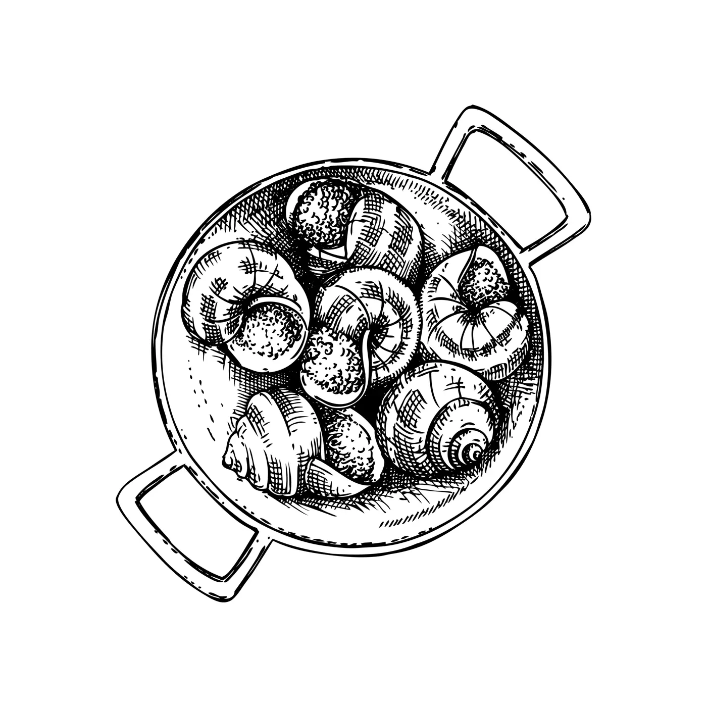 Escargot vintage drawing. Traditional food from France sketch. French restaurant menu design. Edible snails  Hand-drawn food illustration, NOT AI generated Illustration