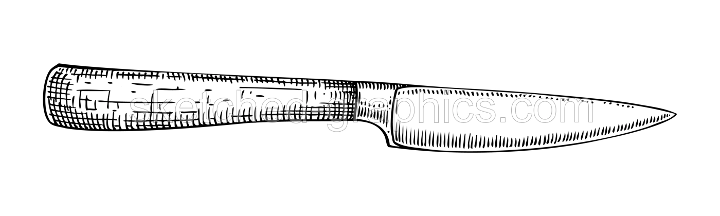 Vintage knife sketch. Cutlery etching vector drawing, vintage kitchen silverware. Hand drawn line art sketch, black and white retro illustration isolated on white background. Illustration