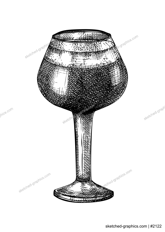 Sketched dark beer glass illustration. Vector sketch of the popular alcoholic drink bowl isolated on white background.  Vintage drawing of beer with foam for pub, bar, or restaurant menu design.