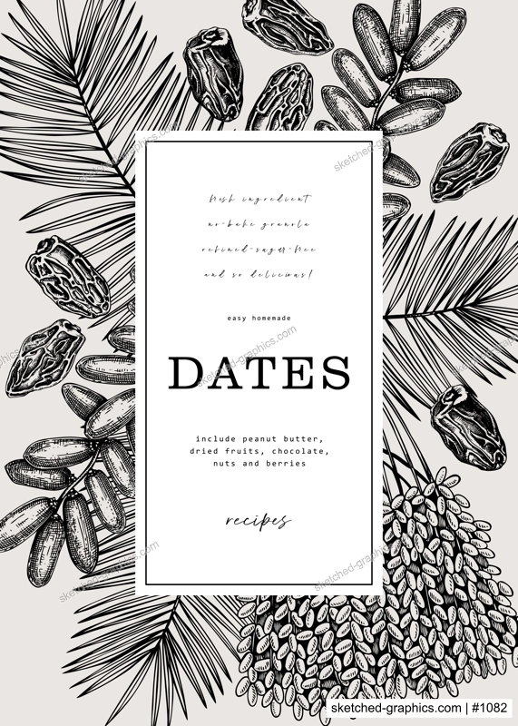 Sketched wreath design with date palm leaves and dried fruits illustrations in engraved style. Hand drawn vegan food ingredients vector card template. Dried dates sketches banner