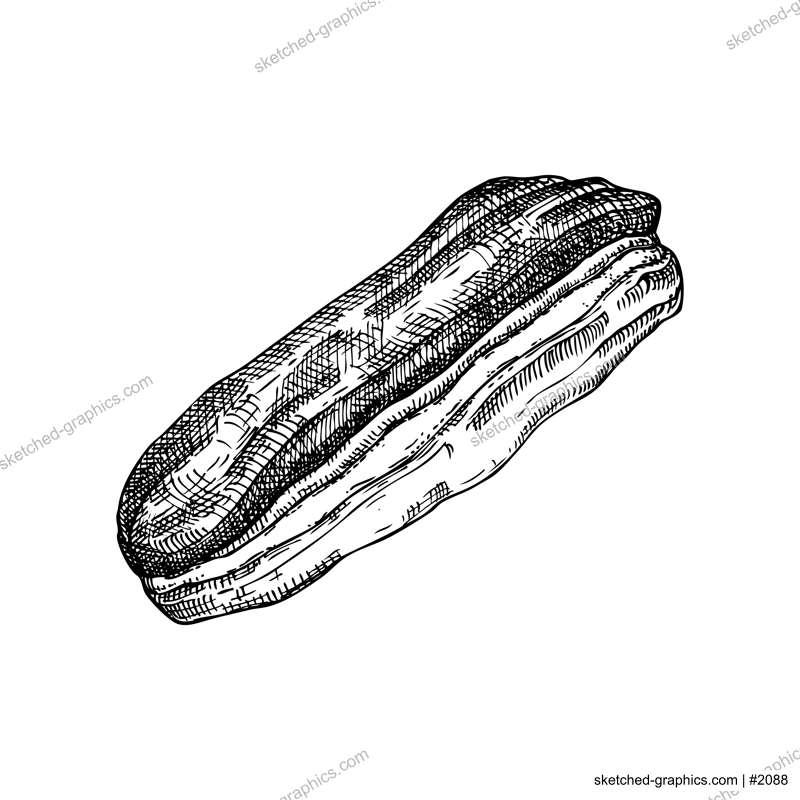 Eclair vintage drawing. European food, pastry, dessert sketch. French bakery design element. France hand-drawn food illustration, NOT AI generated