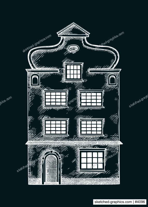 European city attractions. Architecture sketch. Old building drawing on chalkboard. Vintage house hand-drawn vector illustration. Architectural design element.  NOT AI generated