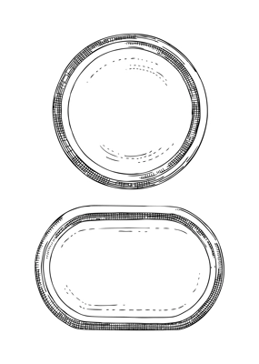 Vector set of two bowls in sketch style. Hand drawn platter illustration. Vintage tableware drawing isolated on white background