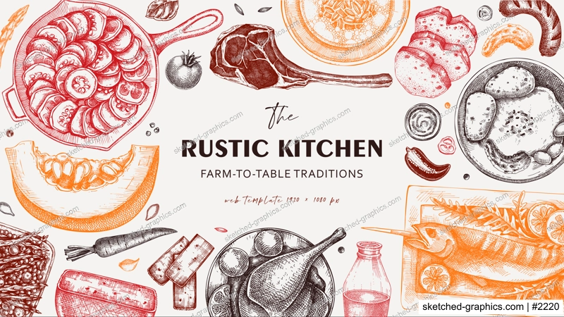Engraved style food background. Farm food hand drawn vector illustration. Family dinner frame design. NOT AI generated.