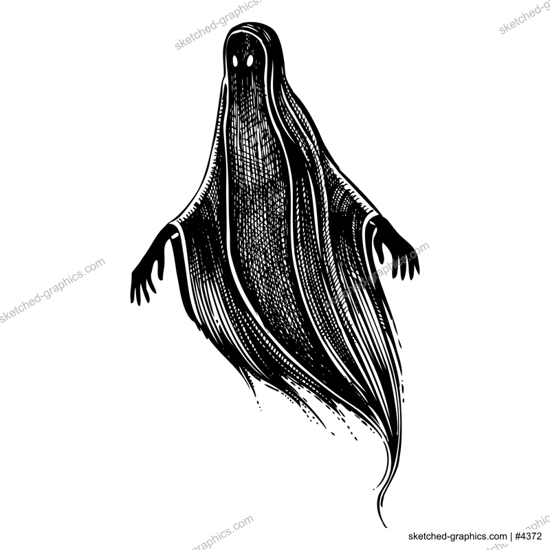 Ghost sketch. Gothic tattoo design. Halloween hand-drawn vector illustration. Black spirit drawing. NOT AI generated